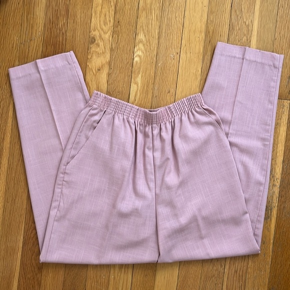 Vintage Dusty Rose Pink Elastic Waist Pleated Easy Summer Pants Trousers - Picture 6 of 12